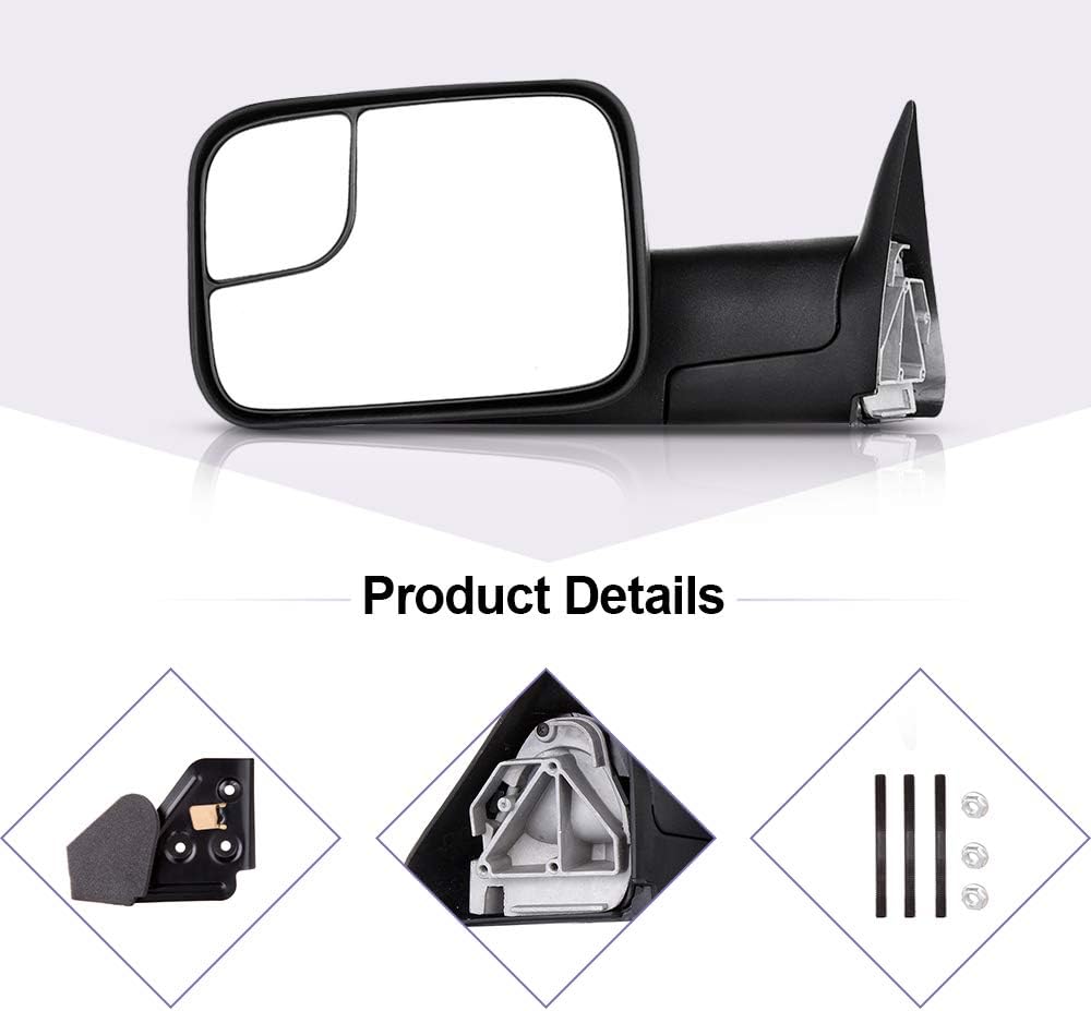 A Pair Towing Mirrors Fits 1994-2001 for Dodge for Ram 1500 2002 for Dodge for Ram 2500 for Dodge for Ram 3500, Manual Adjusted View Mirror