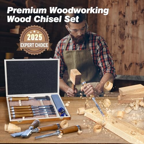 cr-v60 steel wood chisel set with sharpening kit shown in use