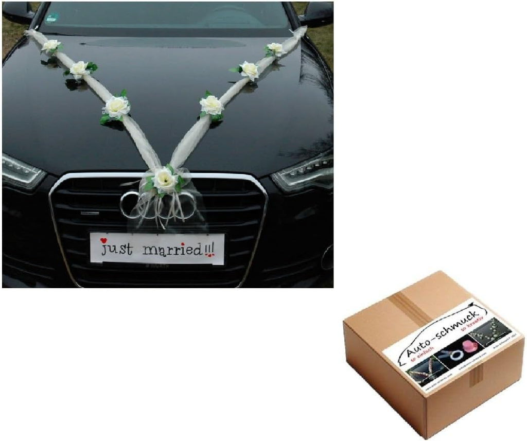 Autoschmuck Organza M Garland with Roses for Bride and Groom/Wedding Car Decoration