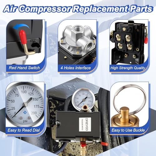 dreyoo air compressor pressure switch, 90-120 psi, 4, side view