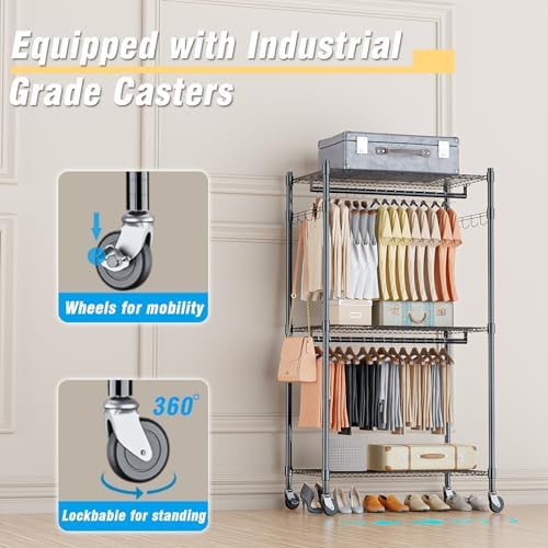 homdox heavy duty clothing rack with 3 tier, side view