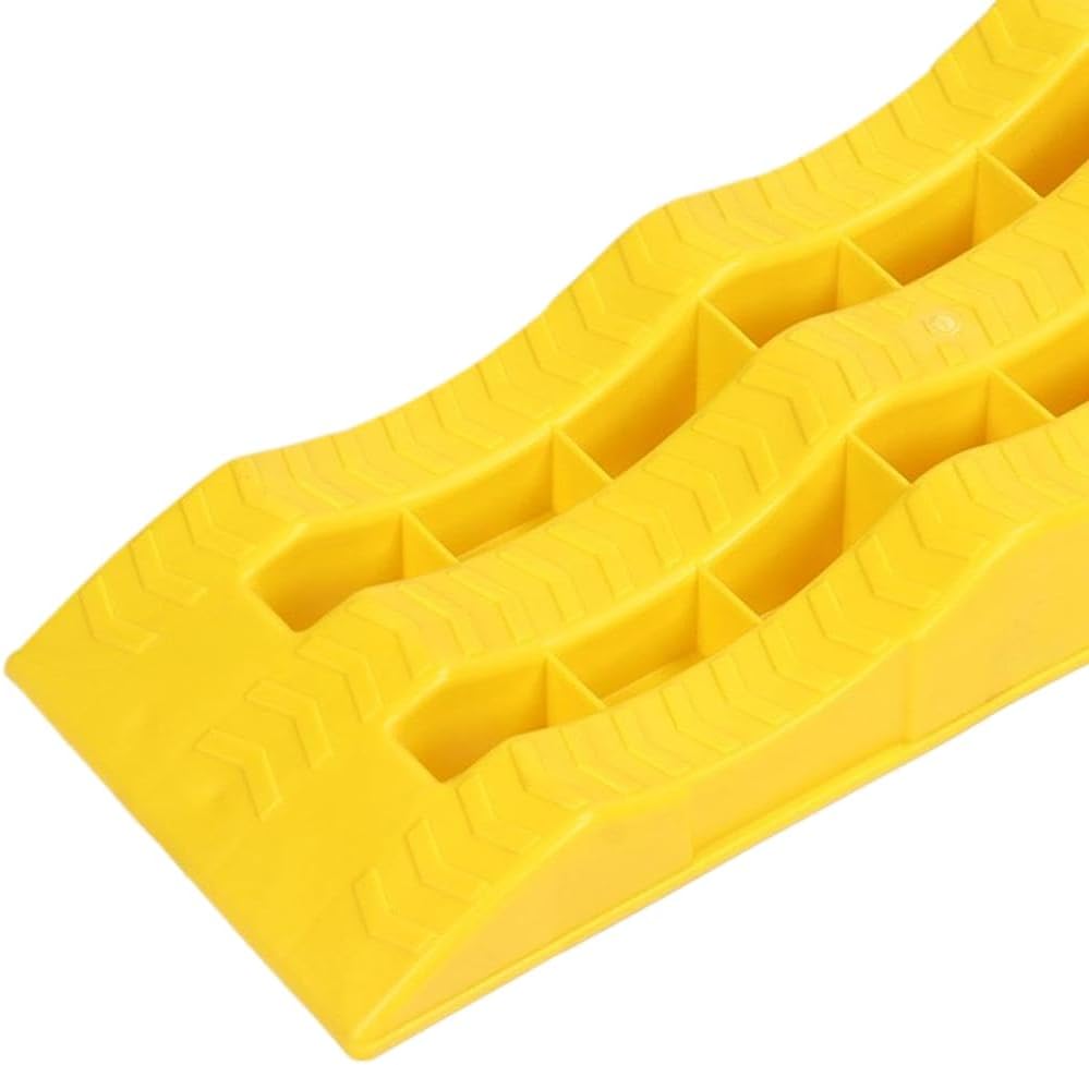 RV Camper Leveling Blocks Ramps 3-Stage Yellow Trailer Wheel Chocks for Stabilizing Uneven Ground – Pair