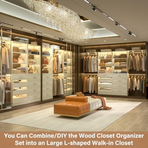 aheaplus closet system, wood closet organizer system with showing dimensions