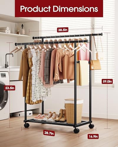 sakugi double rods clothes rack - metal clothing shown in use