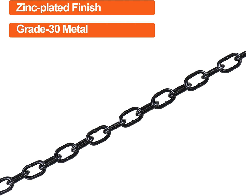 3/16"x 27" Grade 30 Steel Black Boat Trailer Safety Chain with 1 Spring Clip Hooks 3200 lbs, 2 Pcs (3/16"x 27")