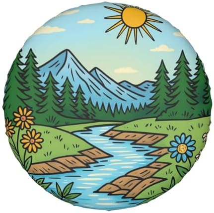Scenic Mountain River Views Spare Tire Cover Universal for Rv Suvs Trucks Camper Travel Trailers, Funny Waterproof Polyester Wheel Protector Covers,15 inch