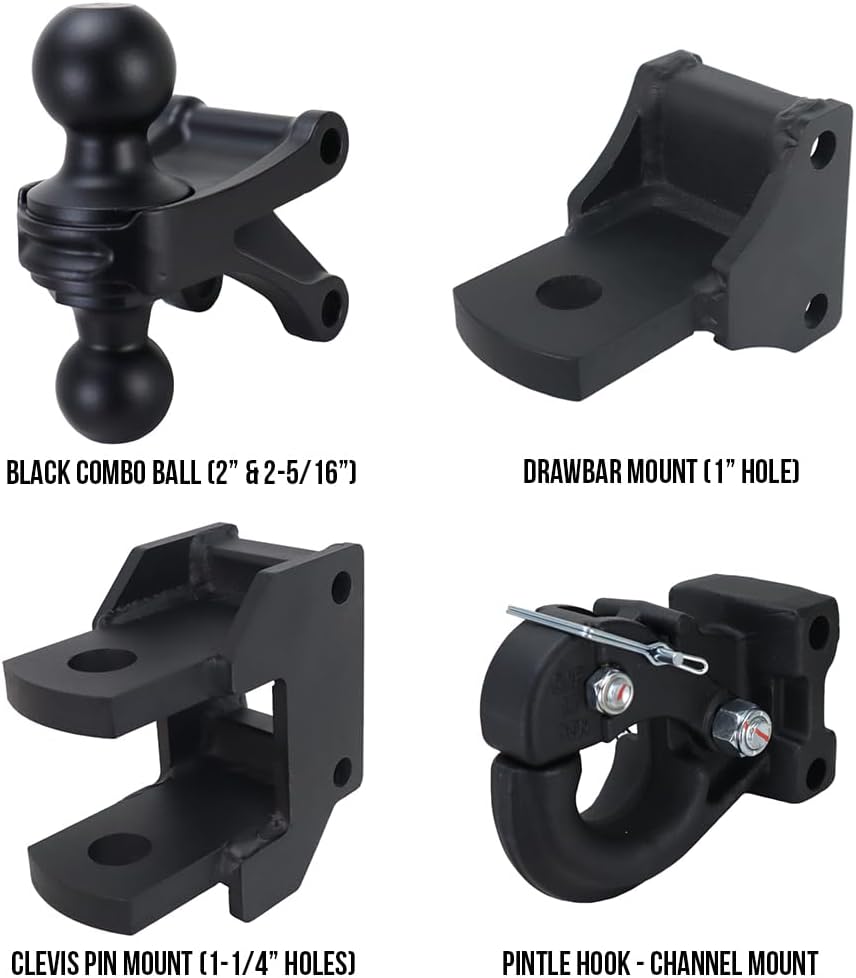 Shocker HD Max Black Super Drop Air Hitch Farm Mount Tow Kit - Fits 2-1/2" Hitch - Black Combo 2" & 2-5/16" Balls, Pintle, Drawbar & Clevis - 20,000 lbs