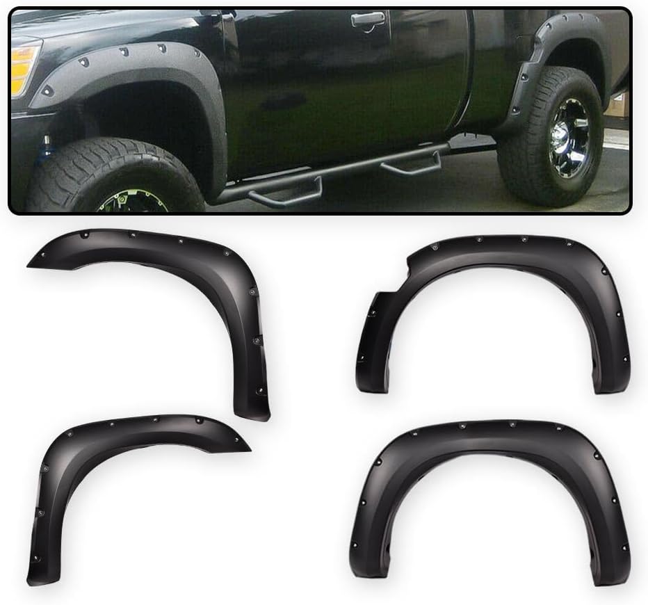Fender Flares Compatible with Nissan Titan 2004-2015 Front and Rear Side Pocket Style Smooth Black 4Pcs