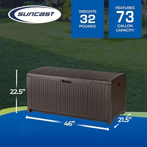 suncast outdoor storage box - 73 gallon mocha, close-up detail