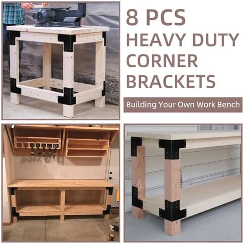 sturdy steel corner brackets, workbench brackets kit with, close-up detail