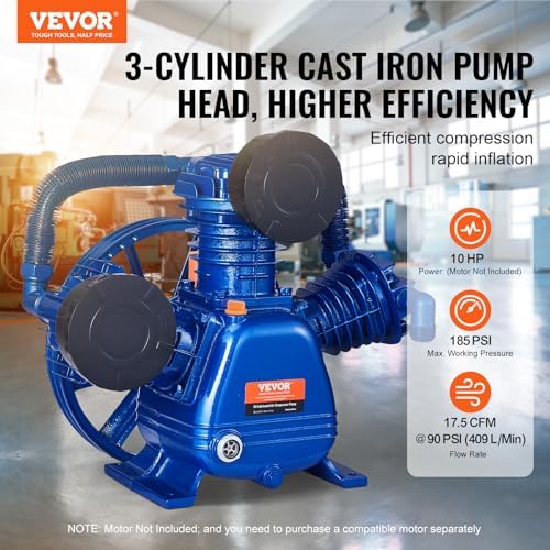 vevor air compressor pump head, 10hp 17.5cfm @, close-up detail