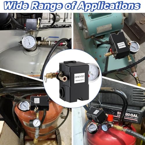 dreyoo air compressor pressure switch, 90-120 psi, 4, front angle view