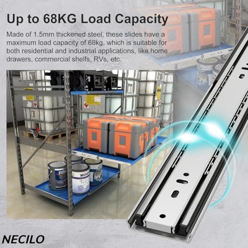 necilo 24 inch heavy duty drawer slides 150lb, close-up detail