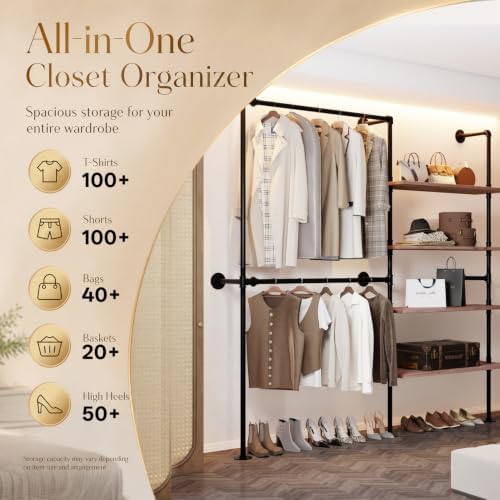 wall mounted clothing rack, heavy duty pipe closet, side view