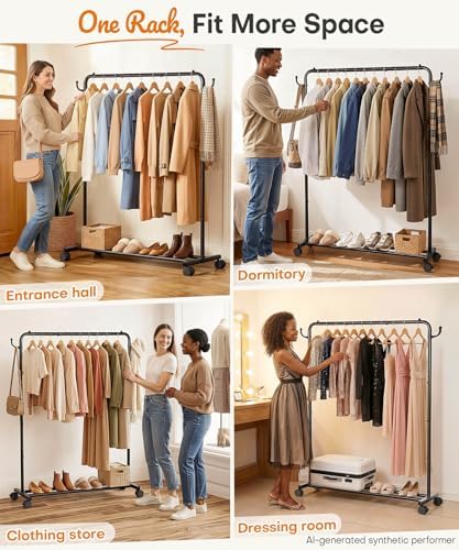 homde portable clothes rack for bedroom: 4 lockable, side view