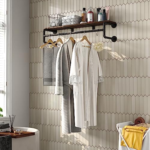 industrial pipe clothes rack with top shelf and, side view