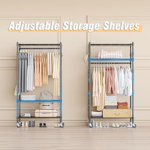 homdox heavy duty clothing rack with 3 tier showing dimensions