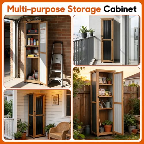outdoor storage cabinet, wood & metal storage shed on a desk or shelf