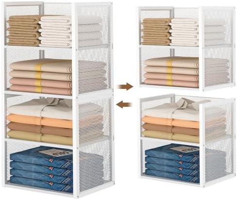 4-tier stackable closet organizers and storage basket, wire, view 9