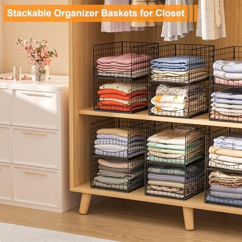 hongtamoya 4-tier stackable closet organizers and storage shelves showing dimensions