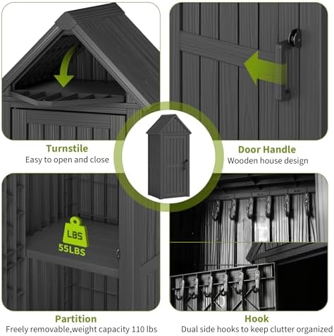 outdoor storage shed, waterproof storage cabinet with ample, side view