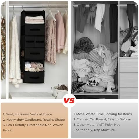 granny says hanging closet organizer, 5 drawers, 6 on a desk or shelf