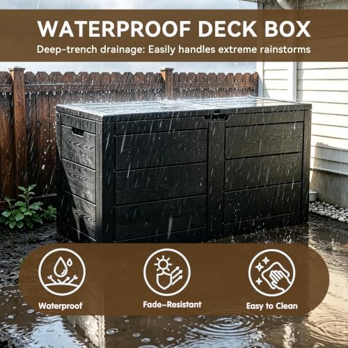 70 gallon deck box, outdoor storage box waterproof, close-up detail