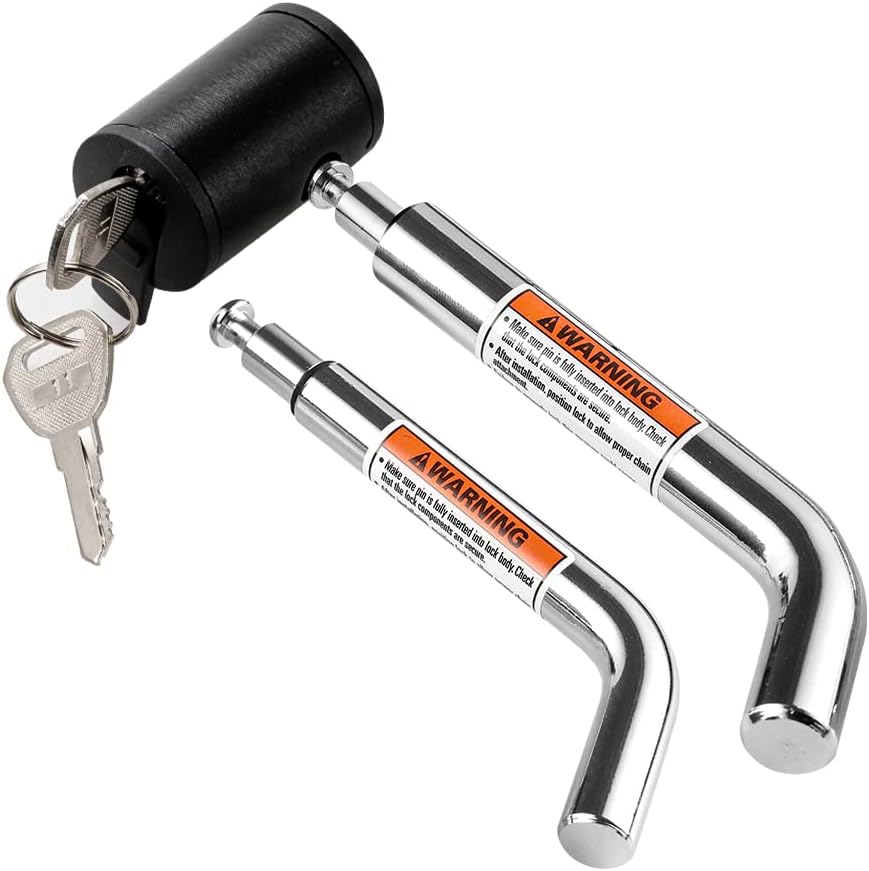 CZC AUTO Hitch Receiver Pin Lock, Right Angle 1/2" and 5/8" Dual Pins for Class I II III IV 1-1/4" 2" and 2-1/2" Receiver, Compatible with Bike Rack Tray Ball Tow Rope for Trailer Truck Car Boat