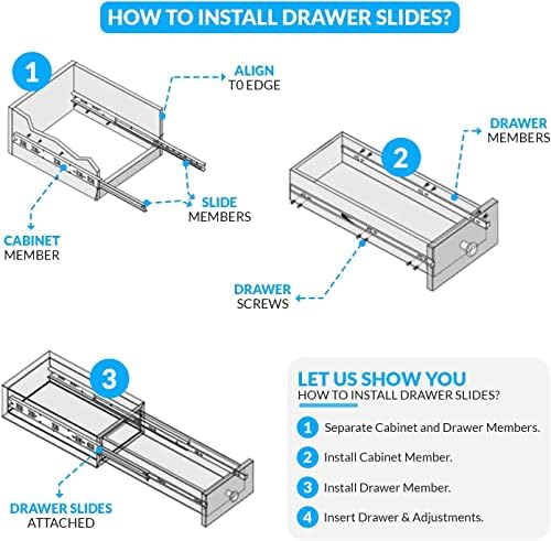 10 inch drawer slides 4 pairs (8pcs) side showing dimensions
