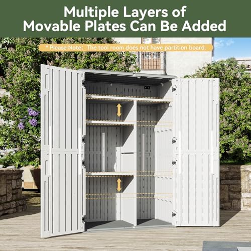 aoxun outdoor storage shed, 64 cu.ft vertical resin showing dimensions