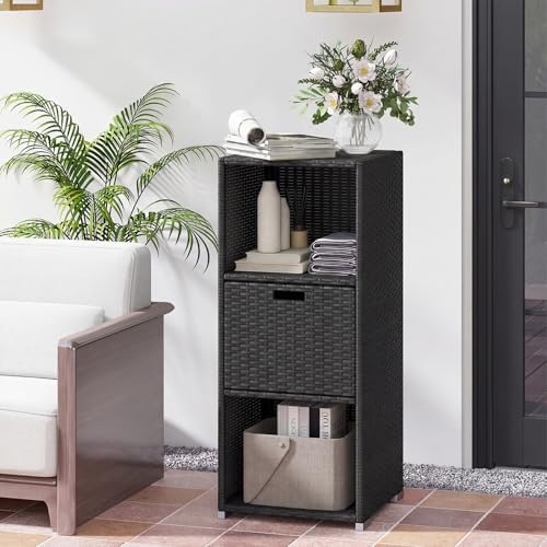happygrill outdoor storage cabinet pe rattan wicker storage shown in use