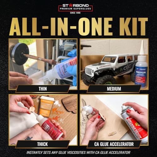 STARBOND CA Glue with Activator Kit – Thin, Medium & Thick 2 oz Bottles w...