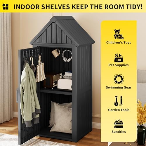 fancyango outdoor resin storage cabinet sturdy all-weather shed showing dimensions