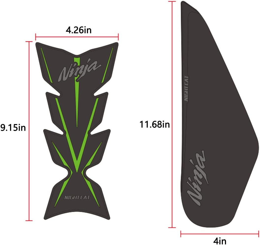 Compatible Kawasaki Ninja 400 Motorcycle Tank Pad Kit Side Knee Guard Sticker Fuel Tank Protector (Green)