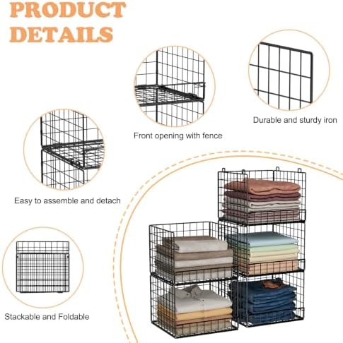 5-tier stackable closet organizers and storage baskets, closet, side view