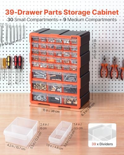 vevor 39-drawer storage organizer, plastic, drawer storage cabinet, side view