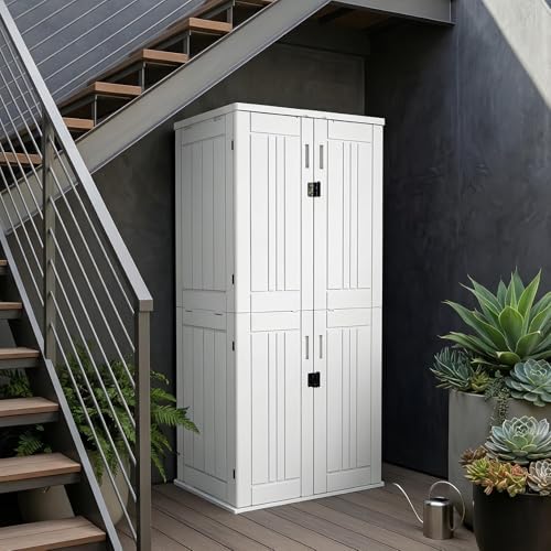 zyjoyy outdoor storage cabinet with 4 shelves, 31.5", side view