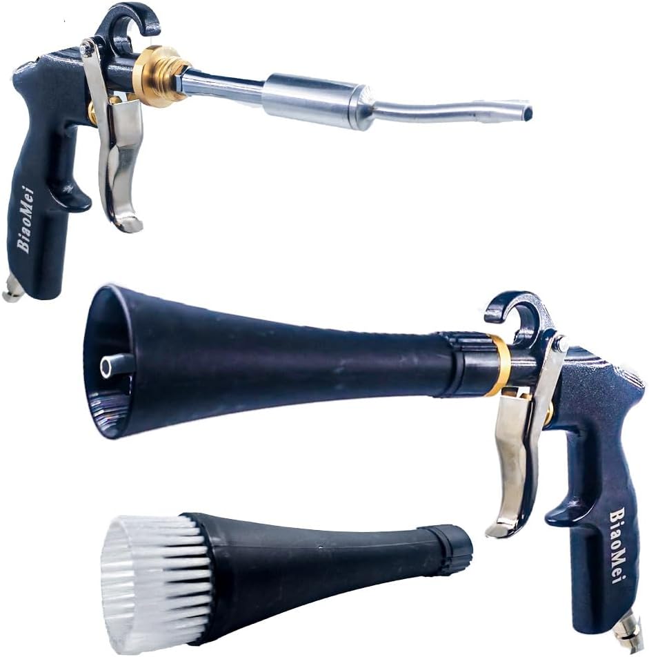 High Pressure Car Interior Spraying Washing Gun Automobile Detailing Cleaning Car Detailing Dry Washing Gun with Brush (New ugrade Aluminum Tube Rotate)