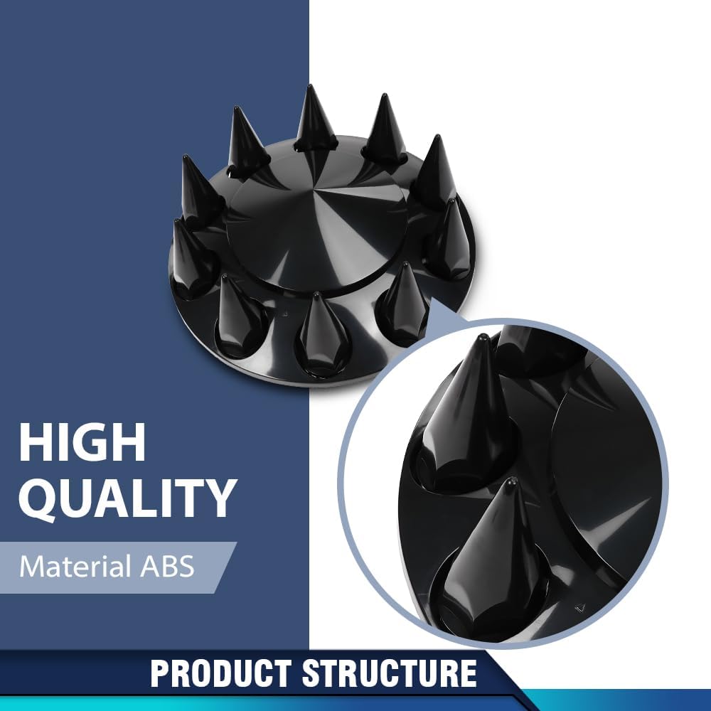 PIT66 Front Semi Truck Front Wheel Covers Fit 22.5 24.5 Inch Wheels Black | Pair Satin Black Hub Caps with 33mm Spikes & Lug Nut Covers for Semi Trucks. Fits Front Wheels 22.5" and 24.5"