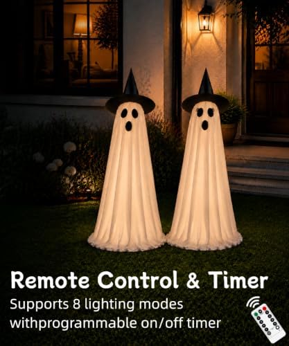 2 Pack Lighted Halloween Ghost Decorations with Remote & Timer