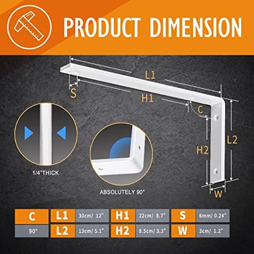 clt white shelf bracket, 12” x 5” quarter, side view