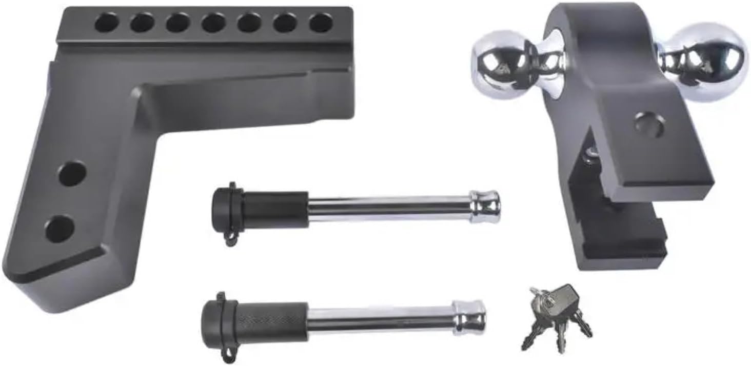 Adjustable 2.5" Trailer Hitch 6" Drop/Rise Alum Dual-Ball 18500 LBS Locks