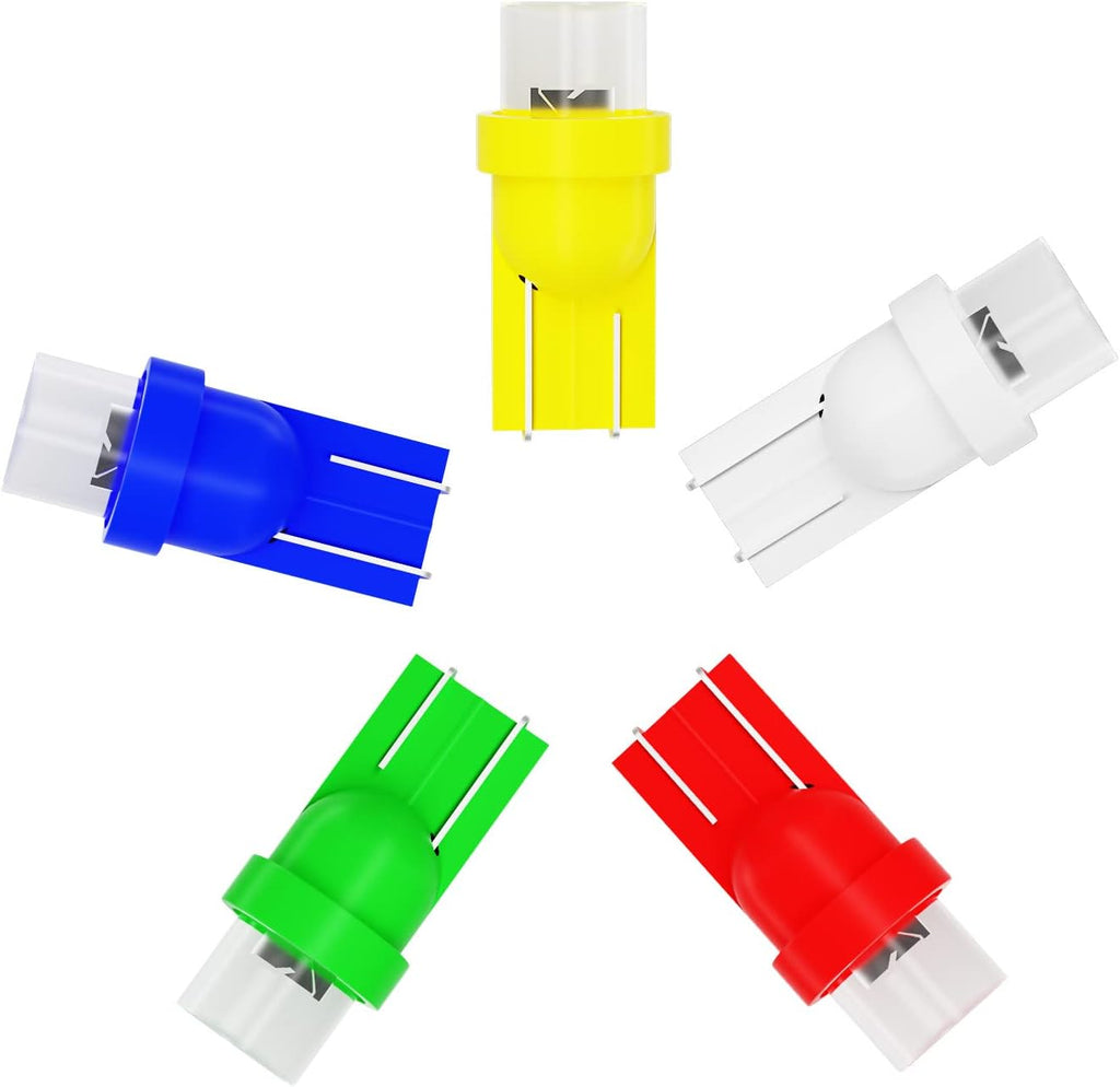 YM E-Bright 50-Pack Mix 5-Colors White/Blue/Red/Yellow/Green T10 194 168 1 SMD Concave LED Bulb Door Reading Light Interior Lamp Car Replacement Lights Bulb DC 12V
