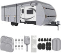 Travel Trailer RV Cover for 2025 Forest River Surveyor Legend 296QBLE, Nonwoven Fabric with Water Resistant Construction, Air Vents, Adjustable Straps for Outdoor Storage