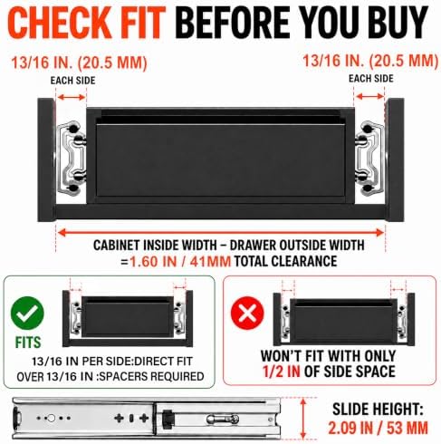 32 inch heavy duty drawer slides, side mount, close-up detail