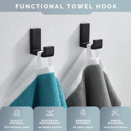 angle simple towel hooks for bathrooms matte black showing dimensions