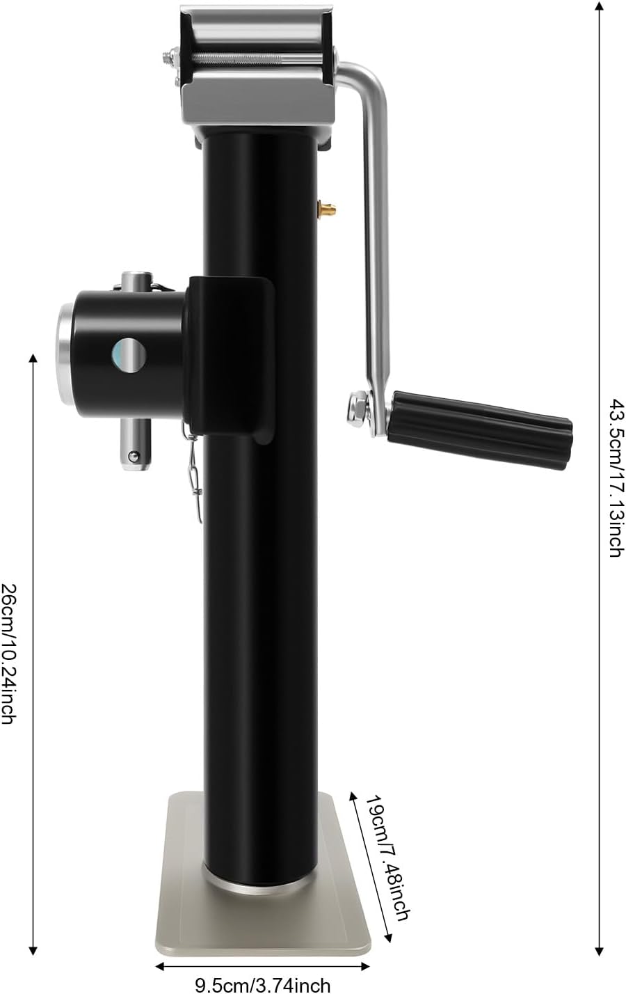 Trailer Jack, 1000 LBS Capacity Drop Leg Jack with Handle | 10 inch lift height, 6 inch wheel smooth mobility, 2200 lbs static capacity, side wind handle, for RV boat trailer