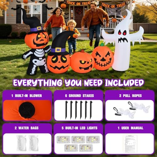8FT Halloween Inflatable Pumpkin Skeleton Ghost Combo Decorations