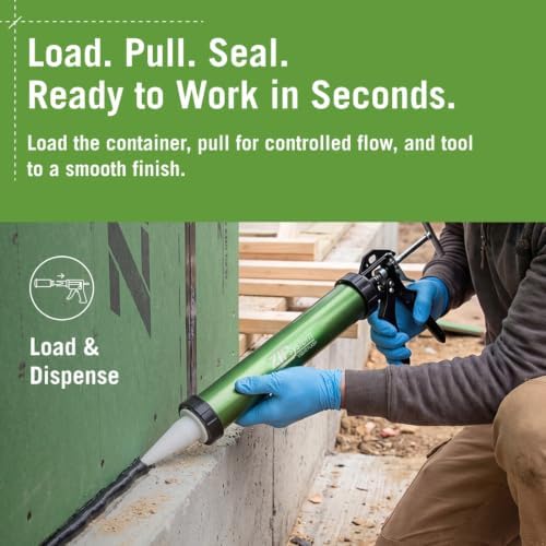 zip system liquid flash sausage applicator, caulk gun, side view