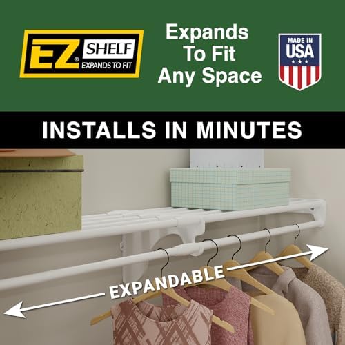ez shelf - closet shelf with hanging rod showing dimensions